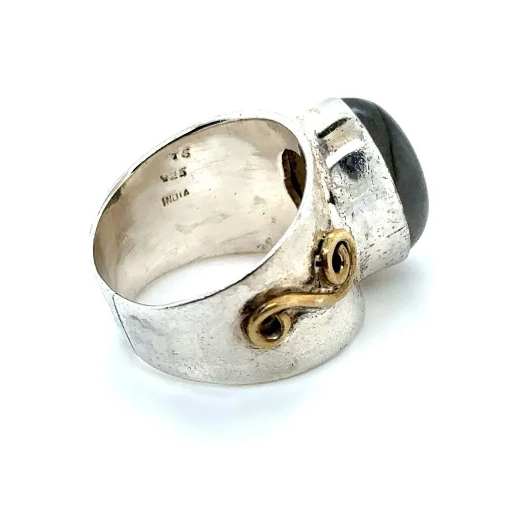 925‎ Stone Ring with Gold Accent